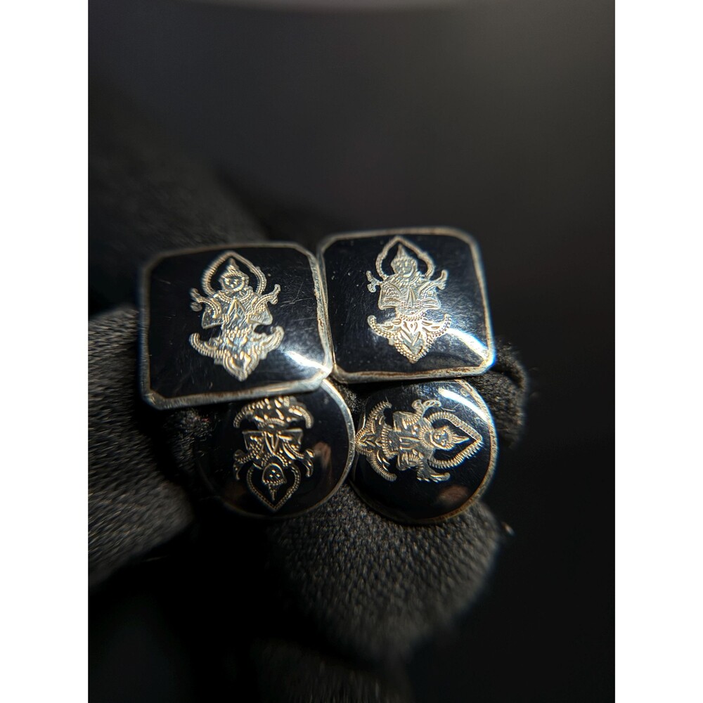 Sena Sterling Silver Nielloware Cufflinks Siam Thai Dancer